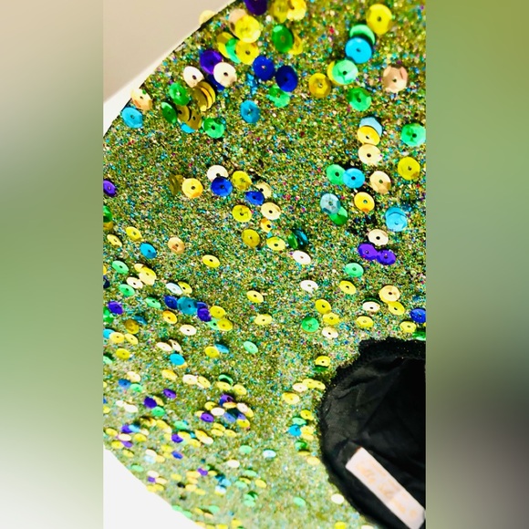 Witch hat, black satin Green sparkles, extra large, green butterfly & spiders OS - Picture 7 of 15